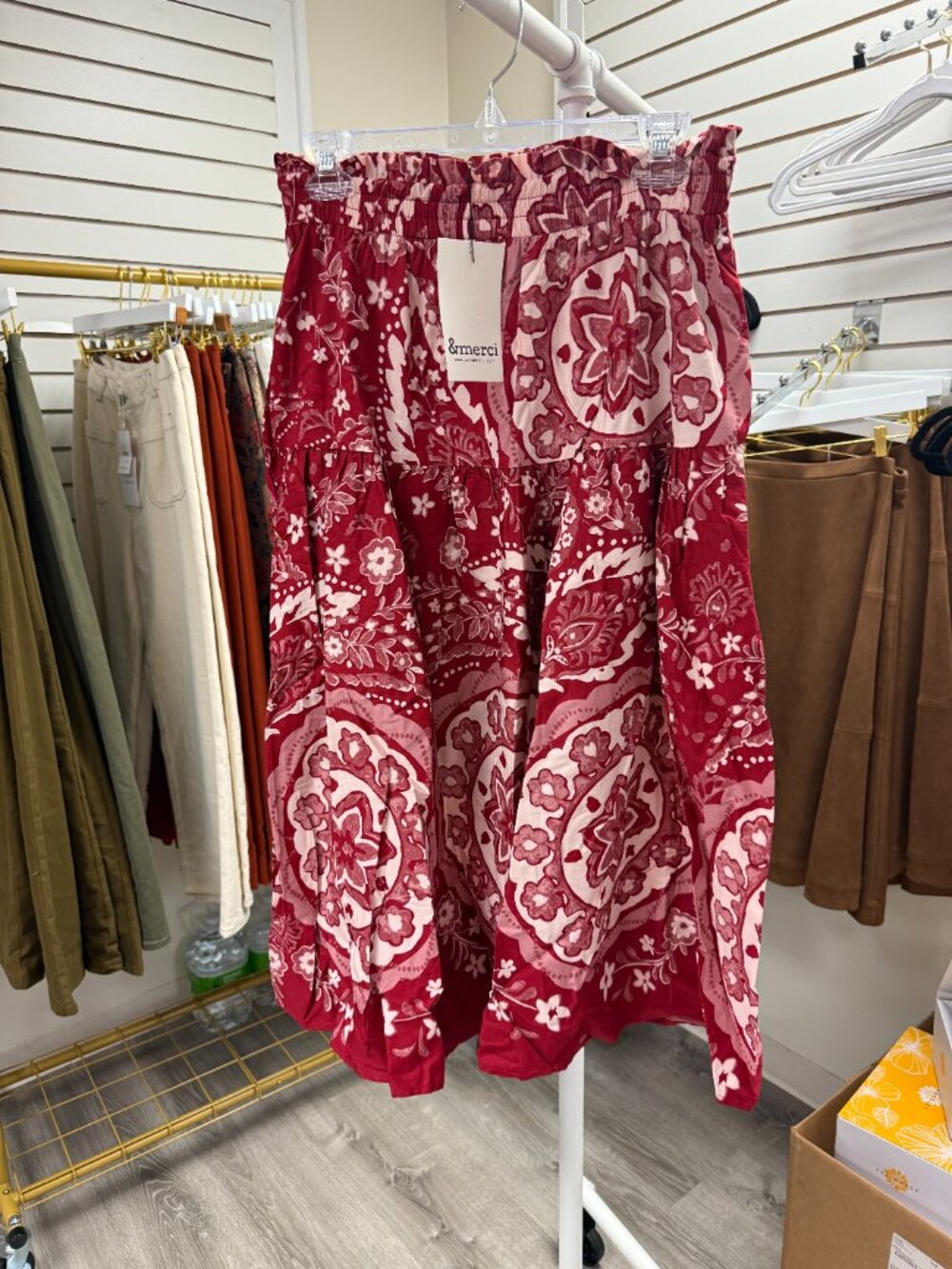Printed Midi Skirt by & Merci, Red - NWT
